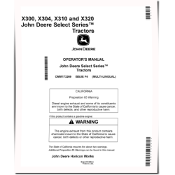 Select Series X300, X304, X310 and X320 (SN: 310001-) Lawn Tractors (Export Edition) Operators Manual (OMM173269)