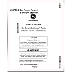 Select Series X305R (SN from 310001) Lawn Tractors (Export Edition) Operators Manual (OMM173270)