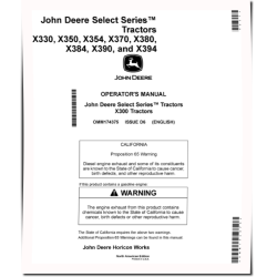X330, X350, X354, X370, X380, X384, X390, X394 (SN:010001-020000) Lawn Tractors (N.America) Operators Manual (OMM174375)