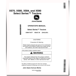 Select Series X570, X580, X584, X590 (SN: 110001-120000) Lawn Tractors (North America) Operators Manual (OMM174377)
