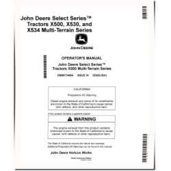 Select Series X500, X530 and X534 (SN: 090001-100000) Lawn Tractors (North America) Operators Manual (OMM174454)