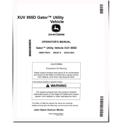 XUV855D Gator Utility Vehicles (SN: 110001 - 120000) (North America) Operators Manual (OMM175933)