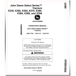 X330, X350, X354, X370, X380, X384, X390, X394 (SN:020001-050000) Lawn Tractors (N.America) Operators Manual (OMM177850)