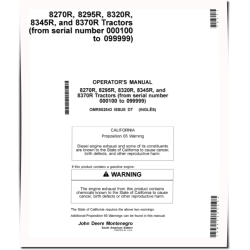 8270R, 8295R, 8320R, 8345R and 8370R Tractors (SN: 000100-099999, South America) Operators Manual (OMR552543)