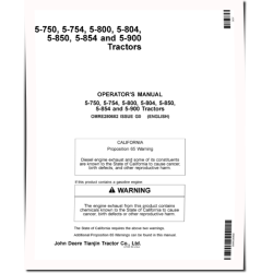 5-750, 5-754, 5-800, 5-804, 5-850, 5-854 and 5-900 Chinese Tractors, Tianjin, Operators Manual (OMRE280682)