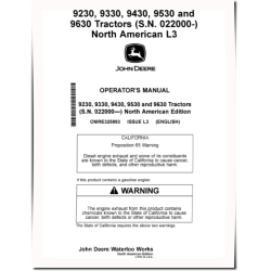 9230, 9330, 9430, 9530 and 9630 4WD Articulated Tractors (SN: from 022000, N.America) Operators Manual (OMRE325893)
