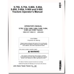 5-750, 5-754, 5-800, 5-804, 5-850, 5-854, 5-900 and 5-950 Chinese Tractors, Tianjin, Operators Manual (OMSJ13377)