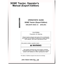 3036E Compact Utility Tractors (MY2015 - 2018, Export Edition) Operators Manual (OMSJ25478)