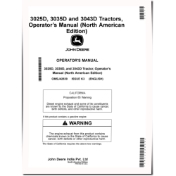 3025D, 3035D and 3043D Compact Utility Tractors (North America) Operators Manual (OMSJ42839)