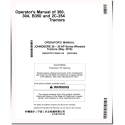 2C-354, 300, 304 and B350 Chinese Tractors (China) Operators Manual (OMSU37873)