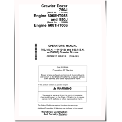 750J (SN: up to 141143) and 850J (SN: up to 130885) Crawler Dozers Operators Manual (OMT202117)