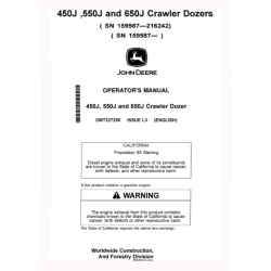 450J (SN: 159987 - 216242), 550J and 650J (SN. from 159987) Crawler Dozers Operators Manual (OMT227285)