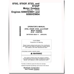 870G, 870GP, 872G, 872GP Motor Graders w.6090HDW01, 6090HDW04 engine (SN: up to 634753) Operators Manual (OMT251546)