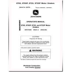 870G, 870GP, 872G, 872GP Motor Graders w.6090HDW01, 6090HDW04 engine (SN: from 634754) Operators Manual (OMT278209)