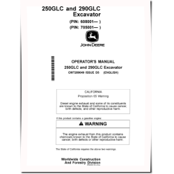 250GLC (SN:608001-,D608001-,E608001-); 290GLC (SN:C705001-,D705001-,E705001-) Crawler Excavators Operators Manual (OMT289049)