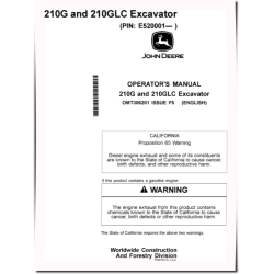 210G and 210GLC Crawler Excavators (SN. from E520001), PIN prefix 1FF, Operators Manual (OMT306201)