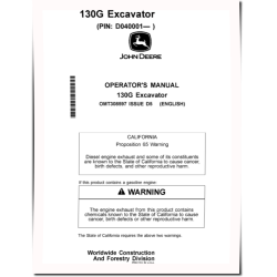 130G Crawler Excavators (PIN: from 1FF130GX_ _D040001) Operators Manual (OMT308597)