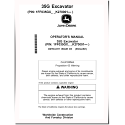 35G Compact Excavators (PIN: from 1FF035GX_ _K270001) Operators Manual (OMT333111)