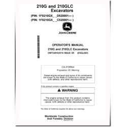 210G and 210GLC Crawler Excavators (SN. from C520001, D520001), PIN prefix 1F9, Operators Manual (OMT338163X19)
