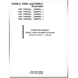 E330LC, E360 and E360LC Crawler Excavators (Gen A, SN. from C600002, D600069) Operators Manual (OMT347511X19)