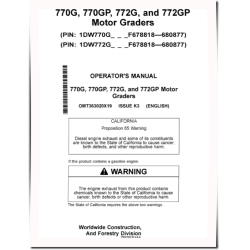 770G, 770GP, 772G and 772GP Motor Graders (SN: F678818-680877) Operators Manual (OMT363020X19)