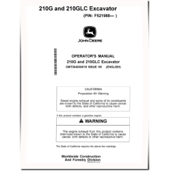 210G and 210GLC Crawler Excavators (SN. from F521988) Operators Manual (OMT364030X19)