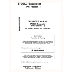 870GLC Crawler Excavators (SN. from F890001) Operators Manual (OMT364687X19)