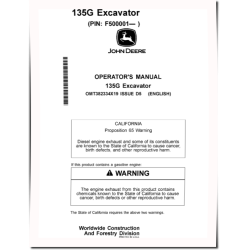 135G Crawler Excavators (PIN: from 1FF135GX_ _F500001) Operators Manual (OMT382334X19)