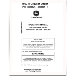 700J-II Crawler Dozers (PIN: from 1BZ700JA_ _D000001) Operators Manual (OMT392867X19)