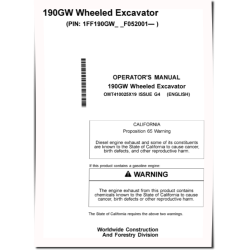 190GW Wheeled Excavators (SN. from F052001) Operators Manual (OMT410025X19)