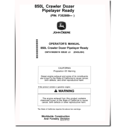 850L PL Pipelayer Ready Crawlers (PIN: from 1T0850LP_ _F352989) Operators Manual (OMT415020X19)