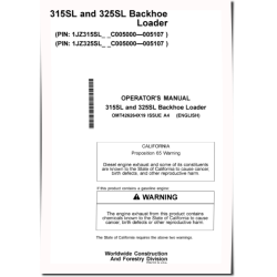 315SL (PIN: 1JZ315SL_ _C005000-005107); 325SL (PIN: 1JZ325SL_ _C005000-005107) Backhoe Loaders Operators Manual (OMT426264X19)
