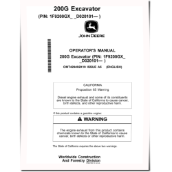 200G Crawler Excavators (PIN: from 1F9200GX_ _D020101) Operators Manual (OMT429492X19)