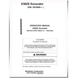 E36ZS Compact Excavators (PIN: from WNCE036A_ _D016000) Operators Manual (OMT434731X019)