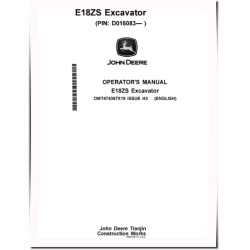 E18ZS Compact Excavators (PIN: from WNPE018A_ _D016083) Operators Manual (OMT474367X19)