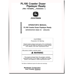 PL100 Pipelayer Ready Crawlers (PIN: from 1T0100PA_ _F000001) Operators Manual (OMT487627X019)