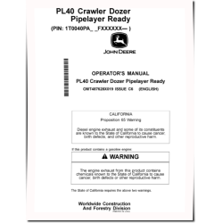 PL40 Pipelayer Ready Crawlers (PIN: from 1T0040PA_ _F000001) Operators Manual (OMT487628X019)