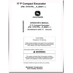 17P Compact Excavators (PIN: from 1FF017P A_ _K _00001) Operators Manual (OMT489504X019)