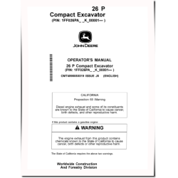 26P Compact Excavators (Gen A, PIN: from 1FF026P A_ _K_00001) Operators Manual (OMT489505X019)