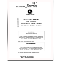 30P Compact Excavators (PIN: 1FF030P A_ _K000001 - 001296) Operators Manual (OMT489506X019)