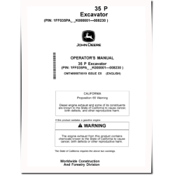 35P Compact Excavators (PIN: 1FF035P A_ _K000001 - 008230) Operators Manual (OMT489507X019)