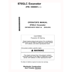 870GLC Crawler Excavators (SN. from D000001) Operators Manual (OMT489514X019)