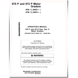 670 P and 672 P Motor Graders (SN. from C_00001, D_00001) Operators Manual (OMT494131X019)