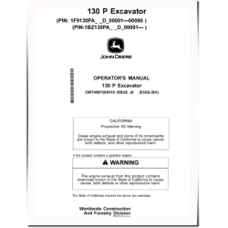 130 P Crawler Excavators (PIN: from 1F9130PA_ _D_00001) Operators Manual (OMT499729X019)