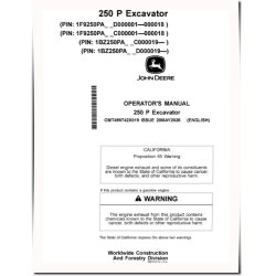 250 P Crawler Excavators (SN. from C00001, D00001), PIN prefix 1F9 and 1BZ, Operators Manual (OMT499742X019)