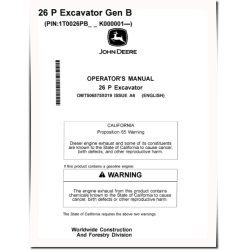 26P Compact Excavators (Gen B, PIN: from 1T0026PB_ _ K000001) Operators Manual (OMT506575X019)