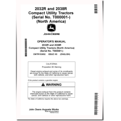 2032R and 2038R Compact Utility Tractors (SN: from T000001, MY2026-, N.America) Operators Manual (OMTR153652)