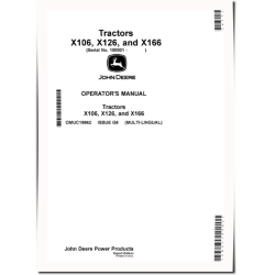X106, X126 and X166 (SN: 100001-150000) Lawn Tractors (Export Edition) Operators Manual (OMUC19962)