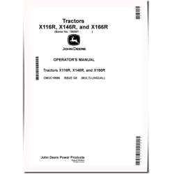 X116R, X146R and X166R (SN: 100001-150000) Lawn Tractors (Export Edition) Operators Manual (OMUC19986)