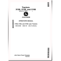 X106, X126 and X166 (SN: 150001-) Lawn Tractors (Export Edition) Operators Manual (OMUC23940)